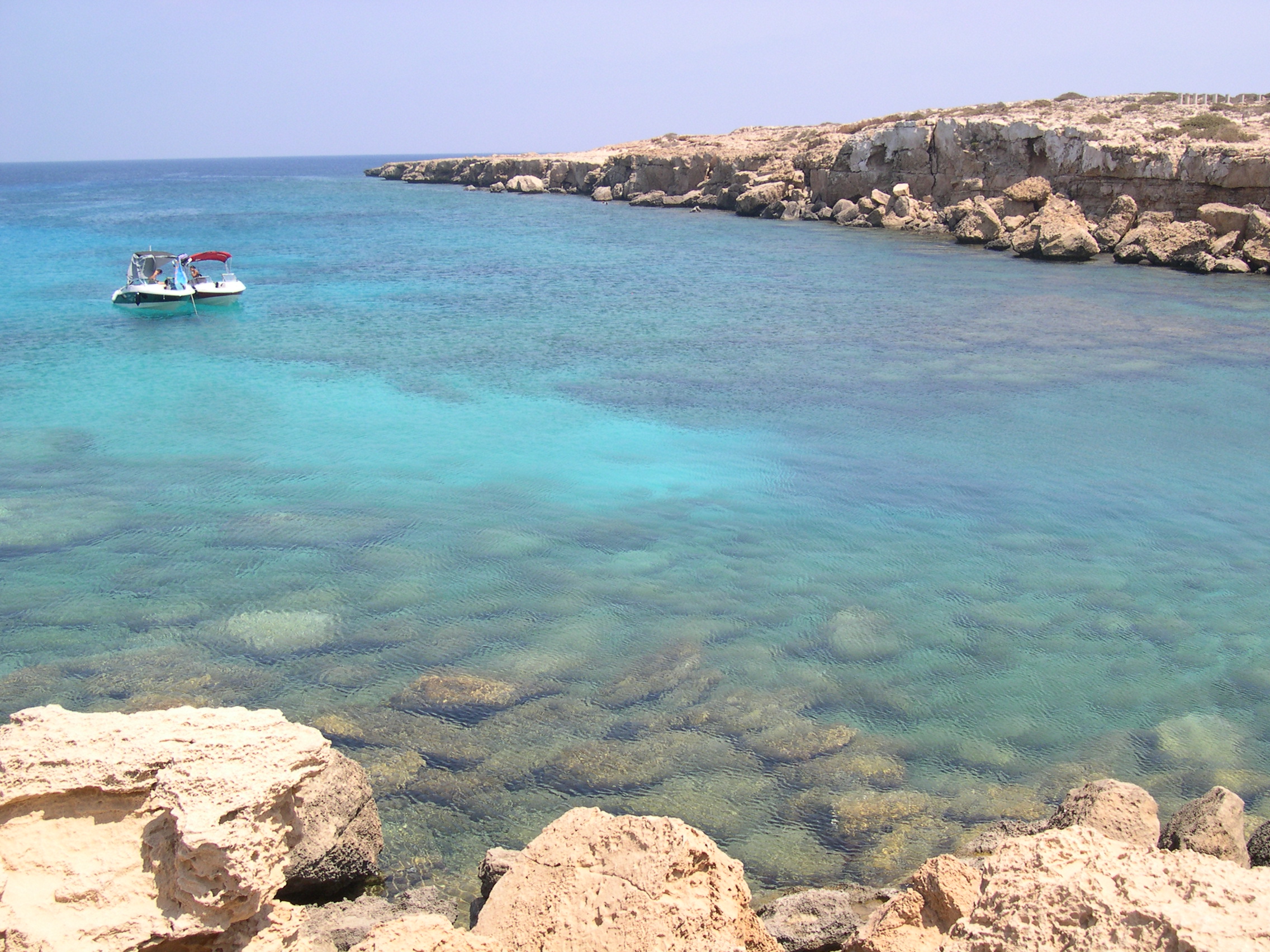 Crystal-clear turquoise water at Cape Greco near Konnos Bay, Cyprus