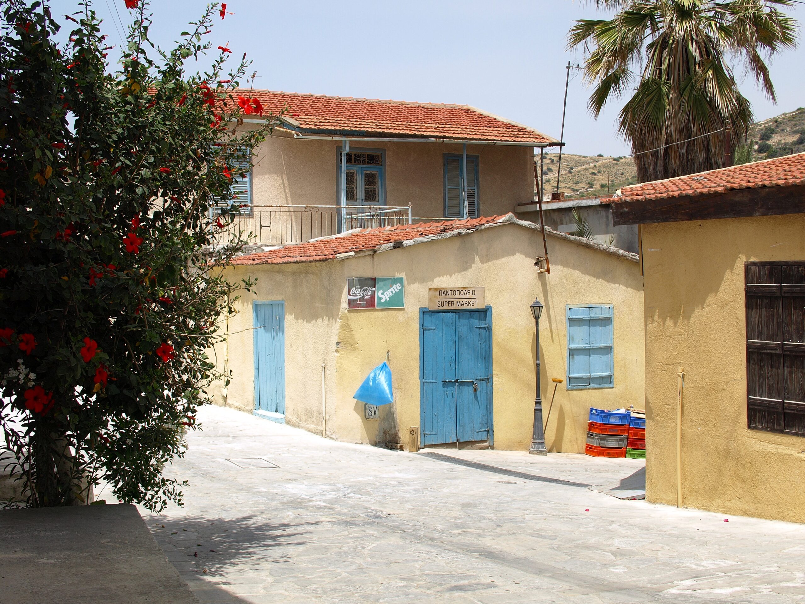 Whitewashed houses and a church in Kalavasos village, Cyprus