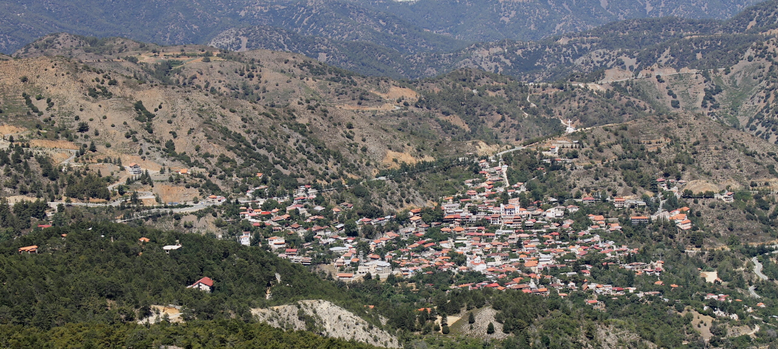 Panorama of the Marathasa valley and ridges near Pedoulas in the Troodos Mountains, Cyprus