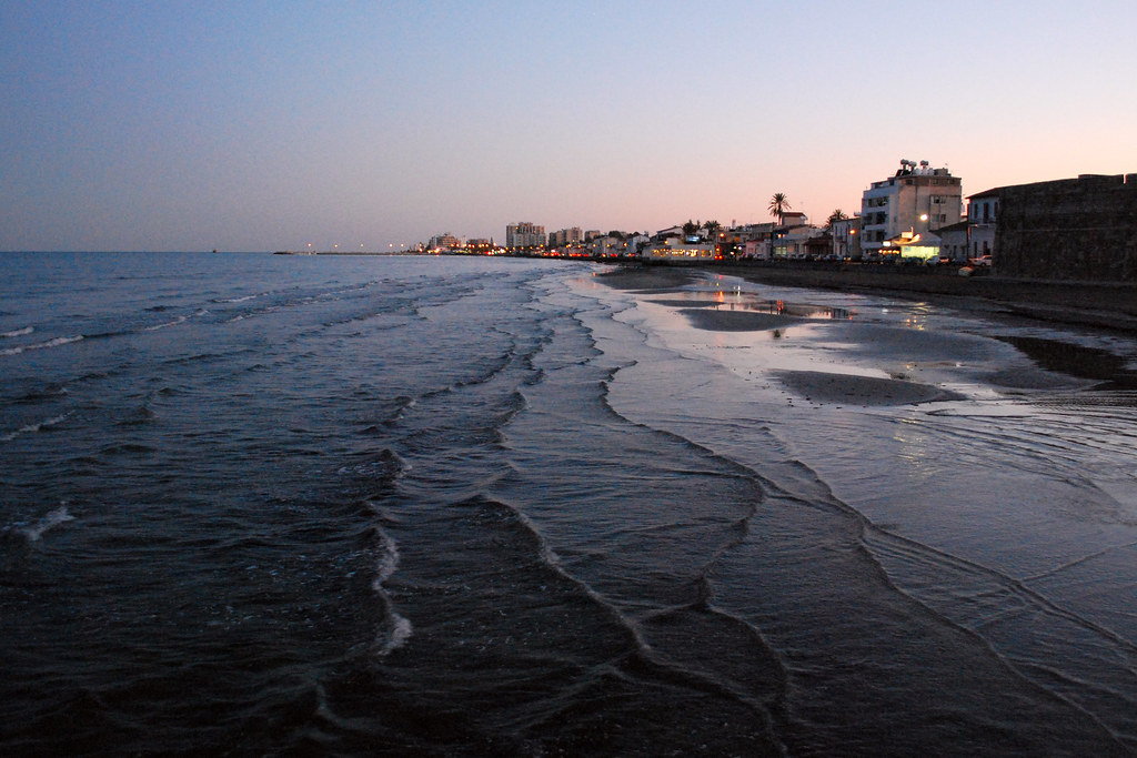 Larnaca seafront and palm-lined Finikoudes promenade on Cyprus's south coast