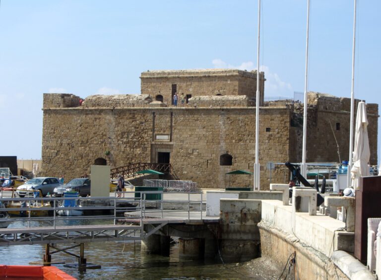 Paphos harbour with the medieval fort and fishing boats, Cyprus