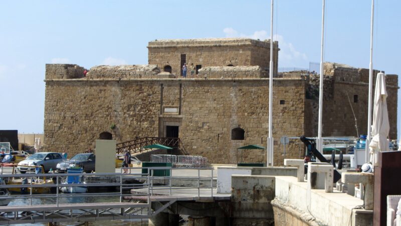 Paphos harbour with the medieval fort and fishing boats, Cyprus